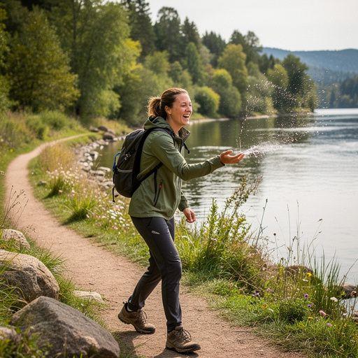 Семья наблюдает за дикой природой в лесу.